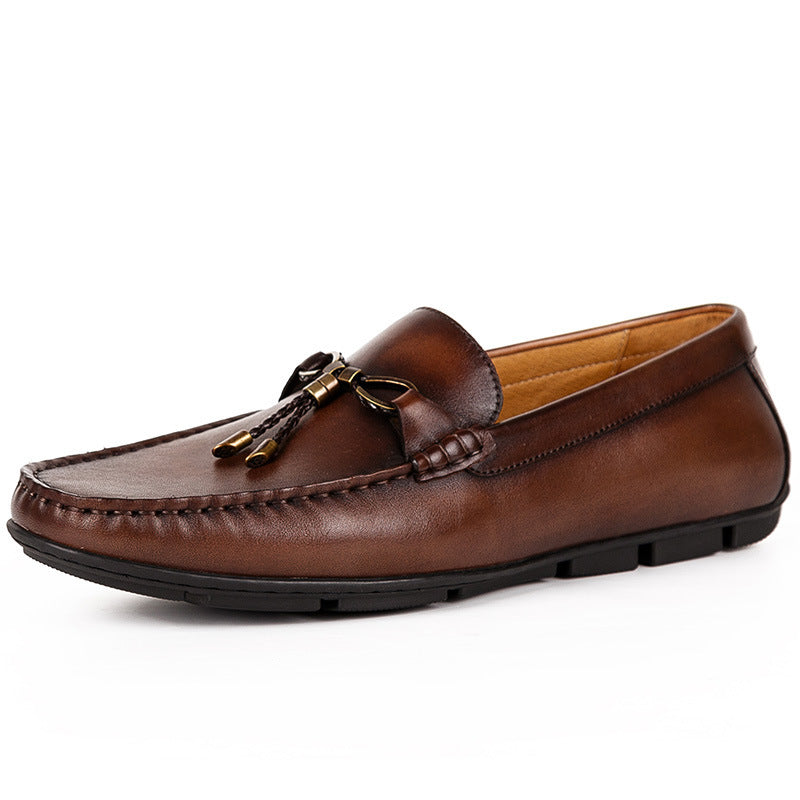 Handmade British Casual Tassel Cowhide Slip-On Shoes