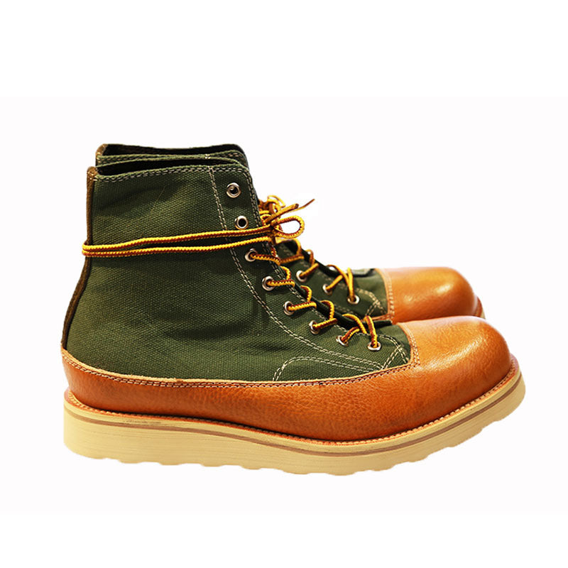 Vintage Handmade Leather Platform Canvas Short Boots