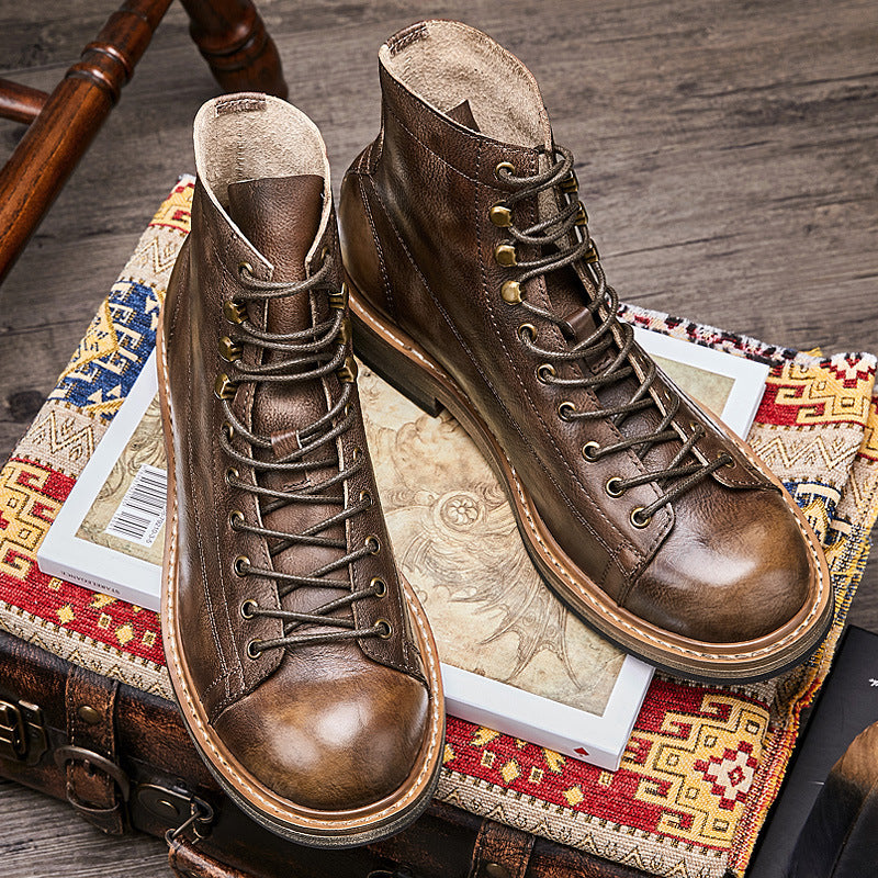 Men's Summer Vintage High Top Leather Martin Boots