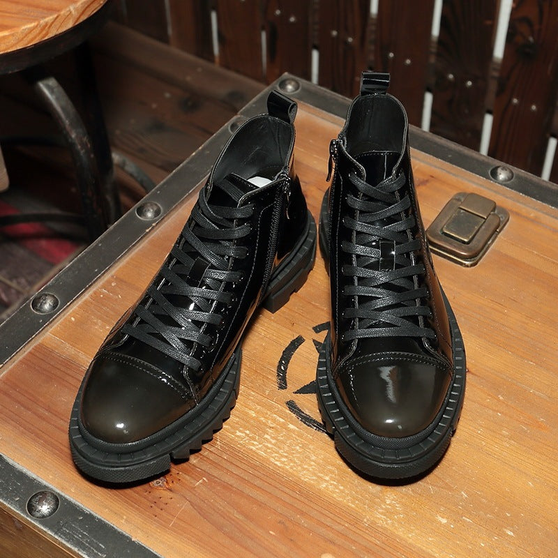 Men's Leather High Top Zipper Shoes Gray & Black