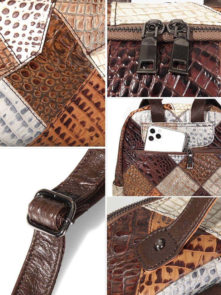Women’s Large Cowhide Geometric Backpack, 14-Inch