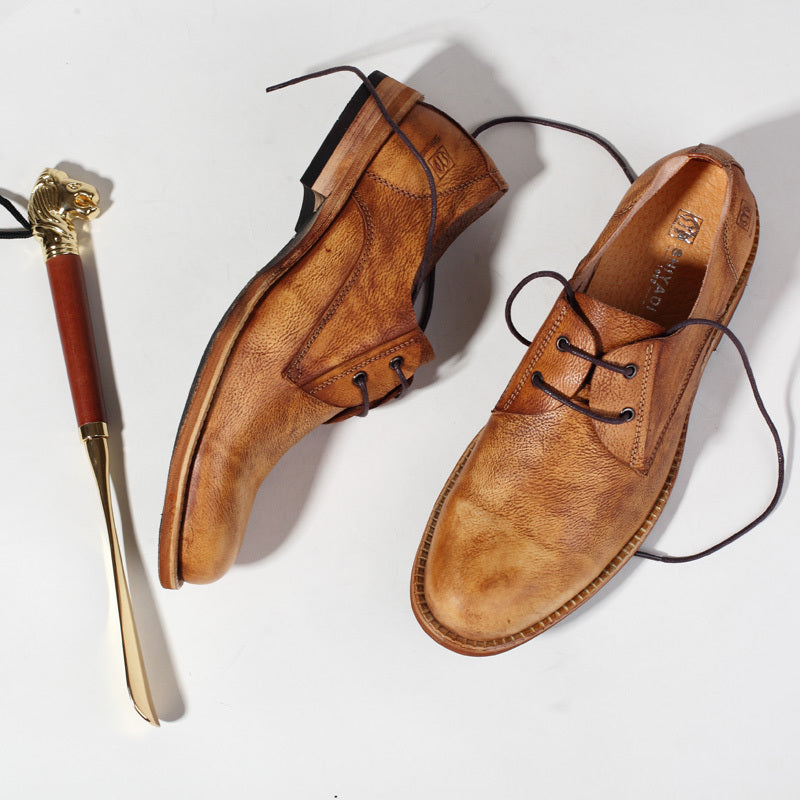 Retro Brogue Men's Leather Shoes, Carved, Light/Dark Brown