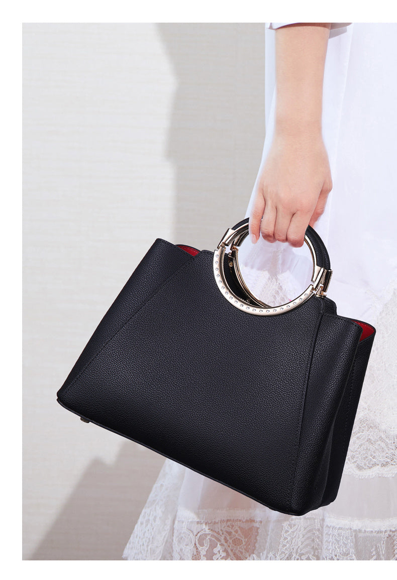 Middle-aged Lady Soft Cowhide Vertical Ladder Handbag