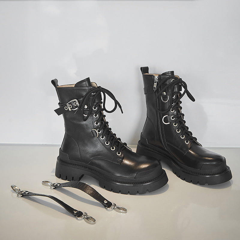 Women's British Style Martin Boots Thick Sole Leather