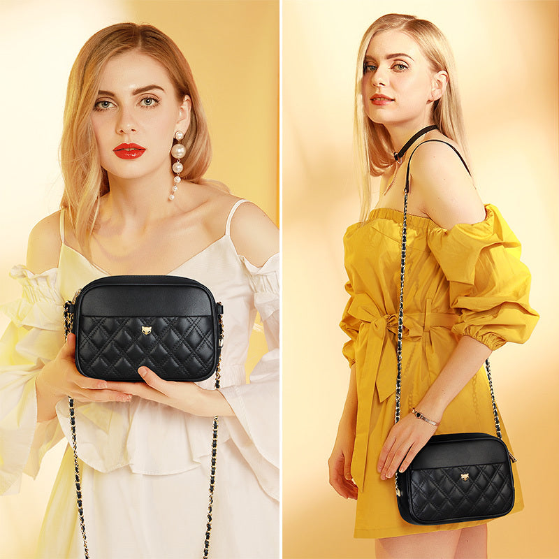 Women's Fashion Cow Split Leather Chain Shoulder Bag