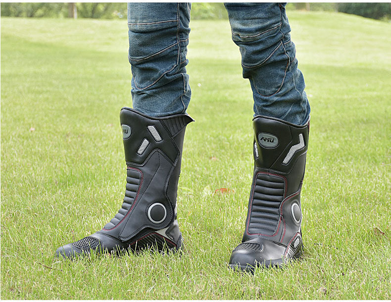 Men's Waterproof Leather Motorcycling Boots - Durable Grip