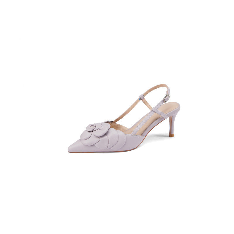 Elegant Leather Pointed Sandals with Buckle - Yellow/Purple
