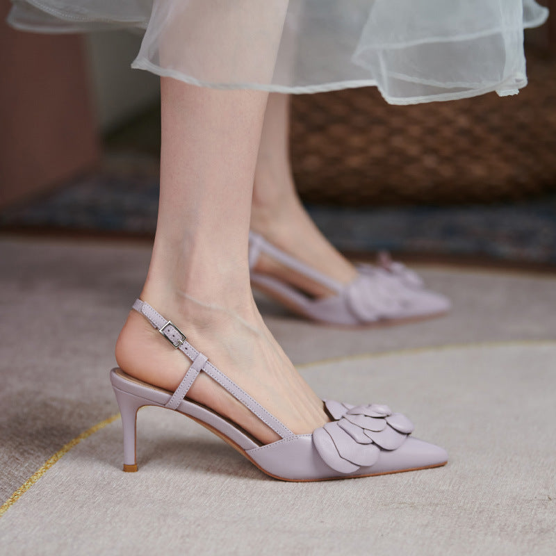 Elegant Leather Pointed Sandals with Buckle - Yellow/Purple