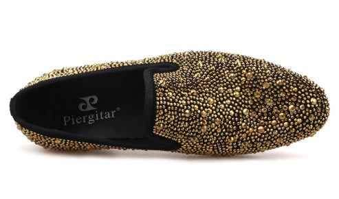 Men's Black Abrasive Leather Golden Diamond Casual Shoes
