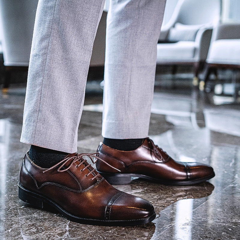 Handmade Men's Breathable Top Layer Cowhide Oxford Shoes