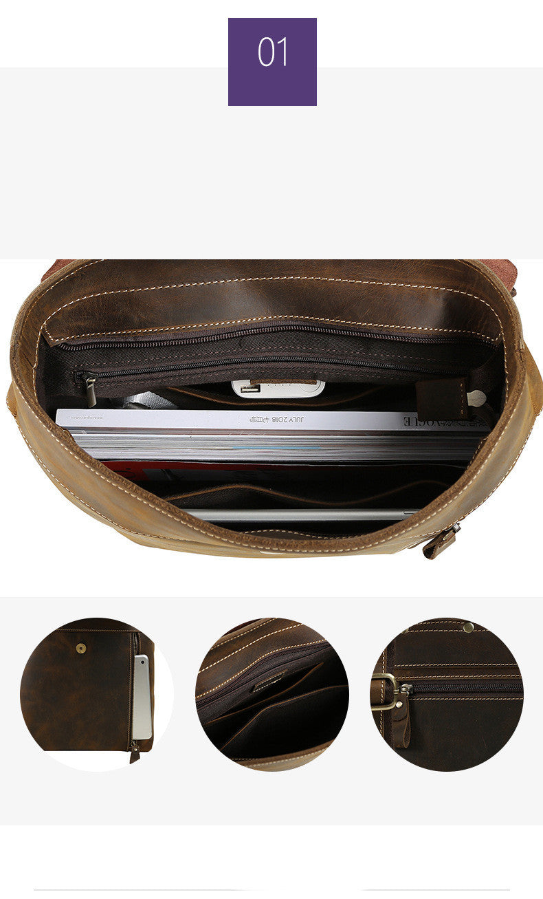 Men’s Vintage Large Crazy Horse Leather Backpack