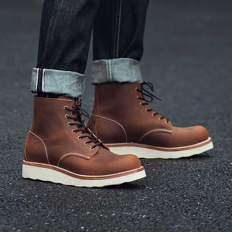 Vintage Leather High Top Martin Boots - Black & Brown