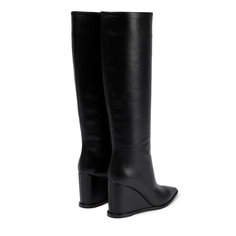 Women’s Large Tube Leather Wedge High Boots