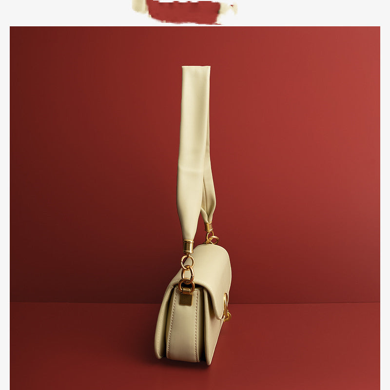 Yellow Cowhide Leather Baguette Bag with Contrast Stitch