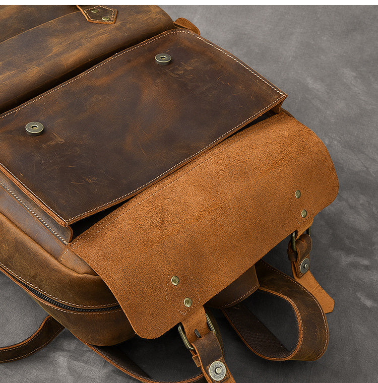 Vintage Crazy Horse Leather Backpack, 45x33x14cm
