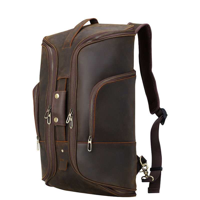 Men’s Retro Genuine Leather Backpack, Solid Color