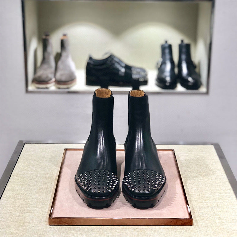High Top Black Leather Business Casual Shoes