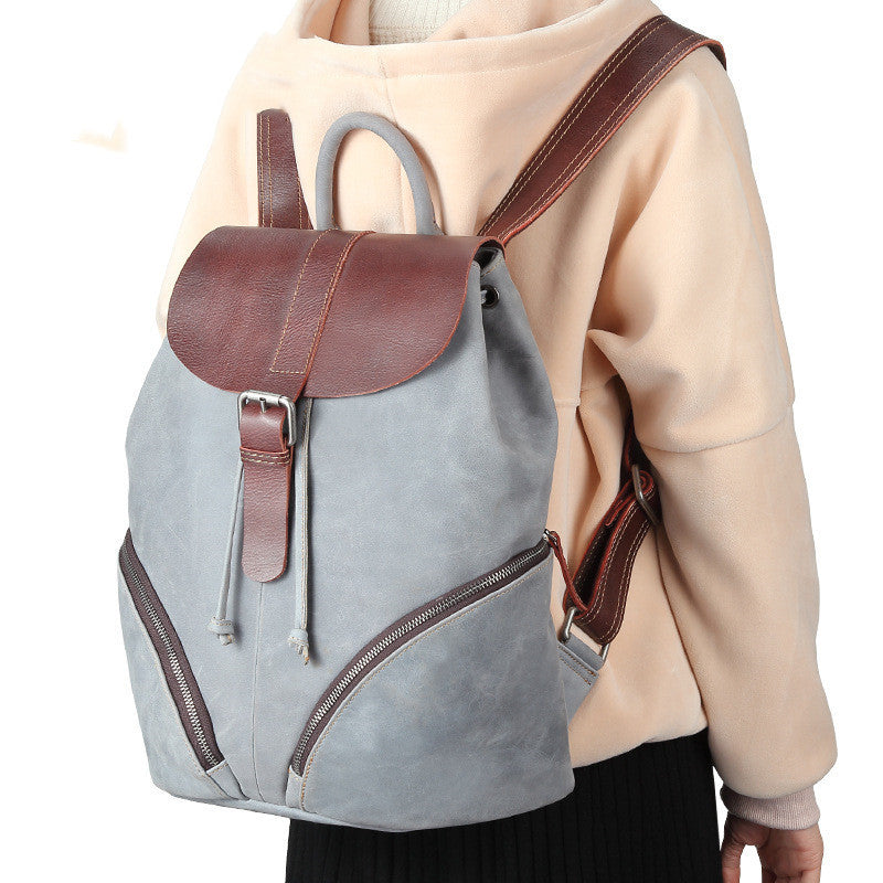 Fashion Contrast Color Women's Cowhide Backpack 37cm