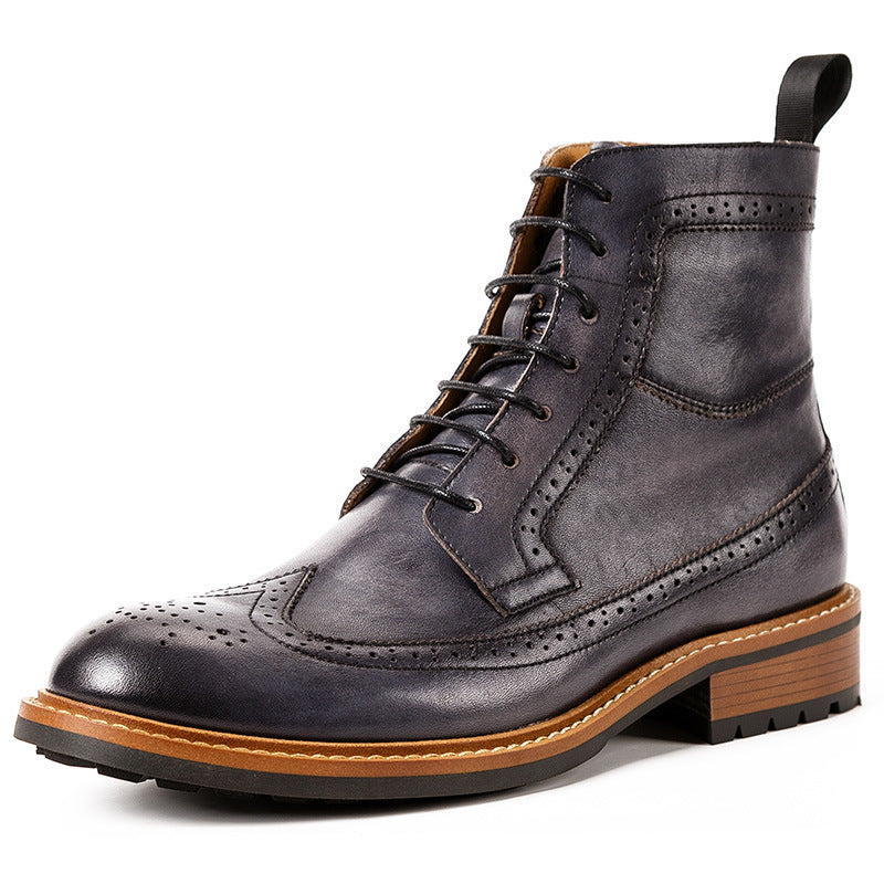 Men's Casual Leather Martin Boots - Round Toe, Black/Brown