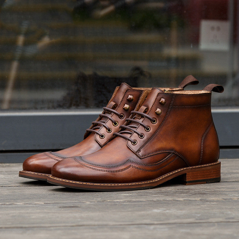 Top Layer Cowhide Martin Boots | Round Toe, Light Coffee