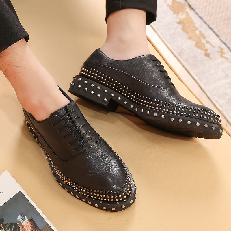 British Men's Business Formal Leather Shoes, Rivet Detail
