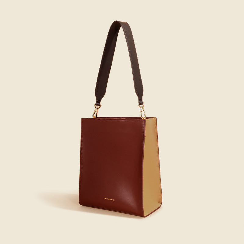 Women's Leather Bag with Wide Contrast Shoulder Straps