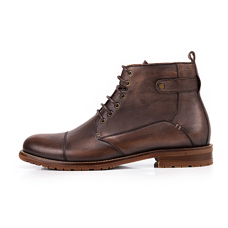 Men's Casual Lace-up High-top Cowhide Boots Winter