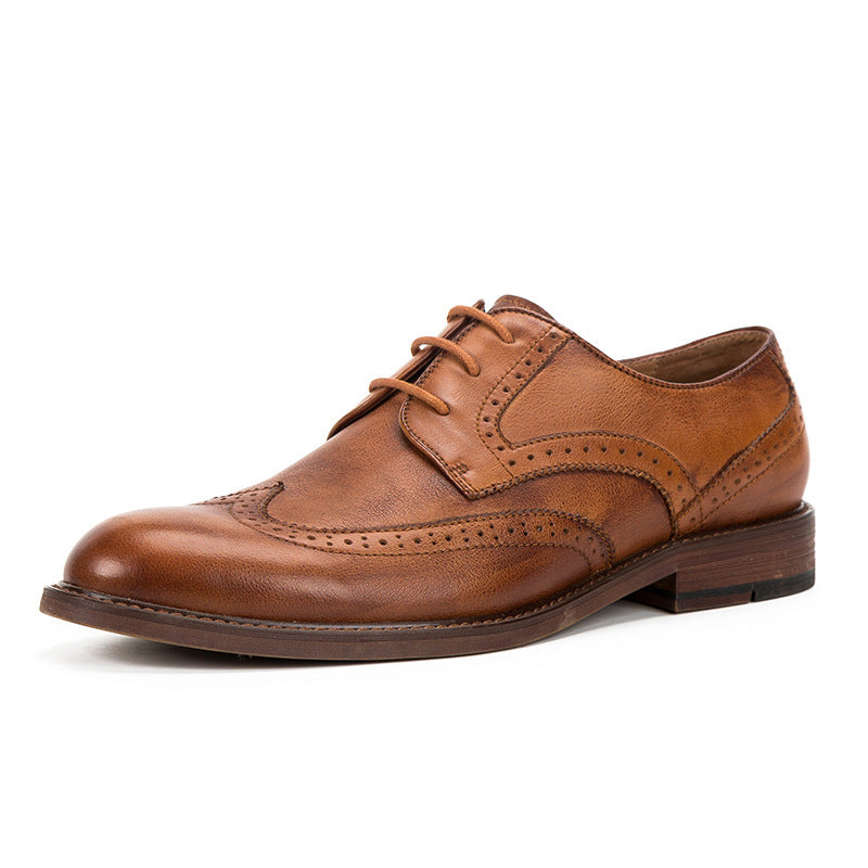 Vintage Carved Men’s Derby Leather Shoes, Coffee/Brown
