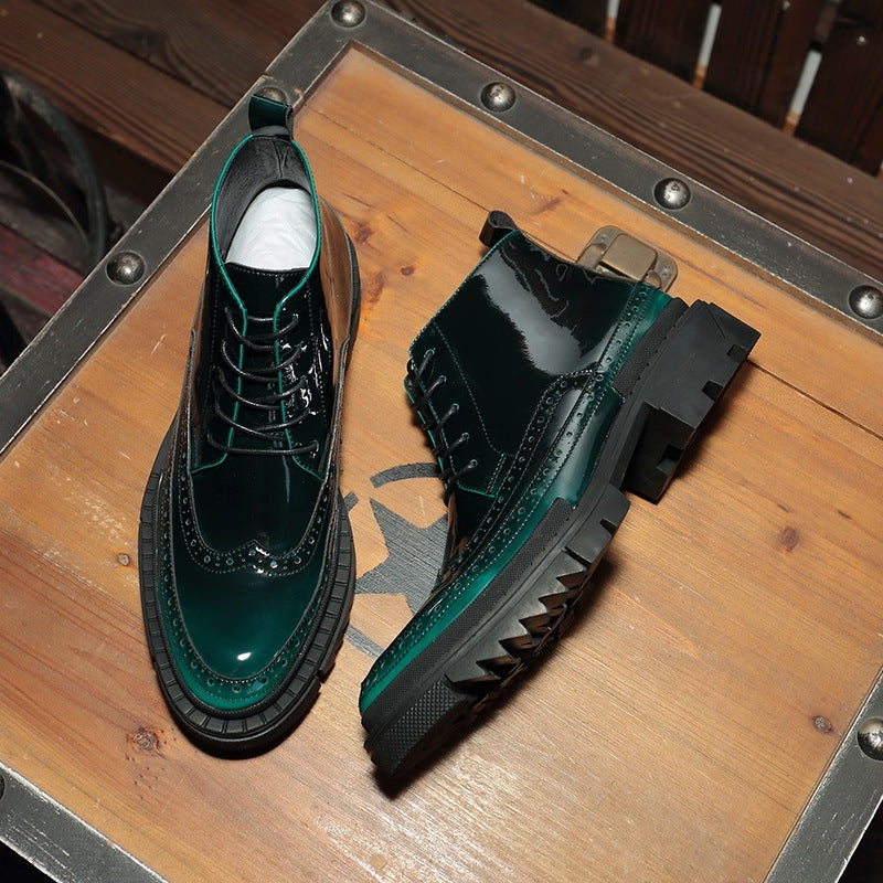 Gradient Green High-Top Brogue Shoes | Leather & Pigskin