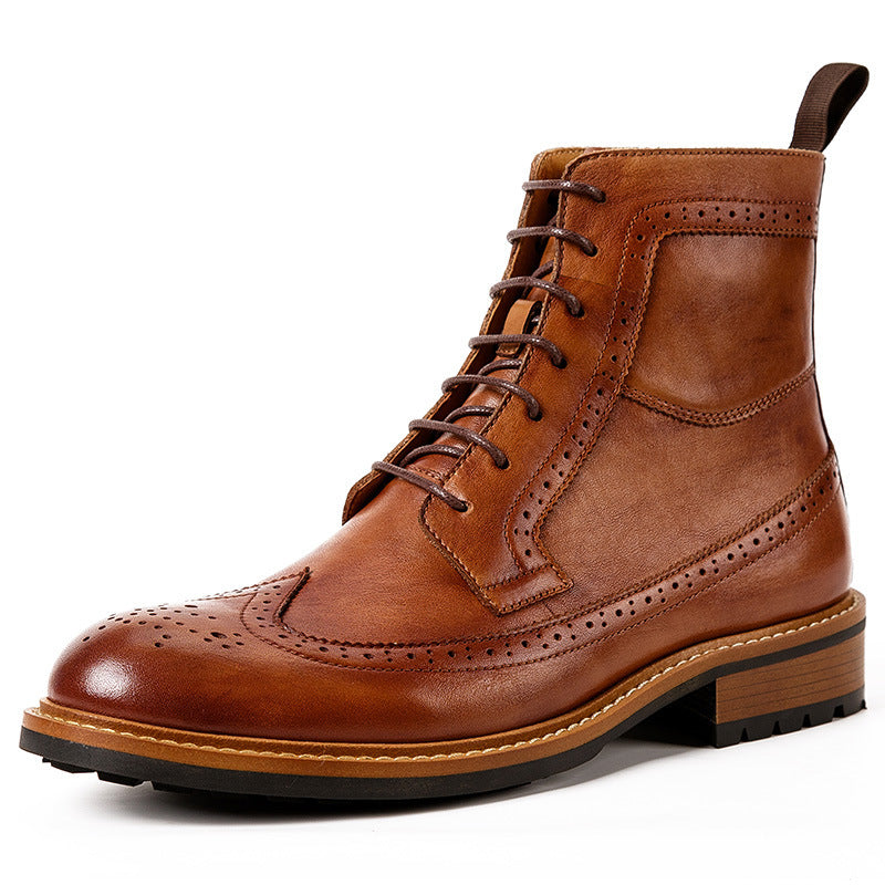 Men's Casual Leather Martin Boots - Round Toe, Black/Brown