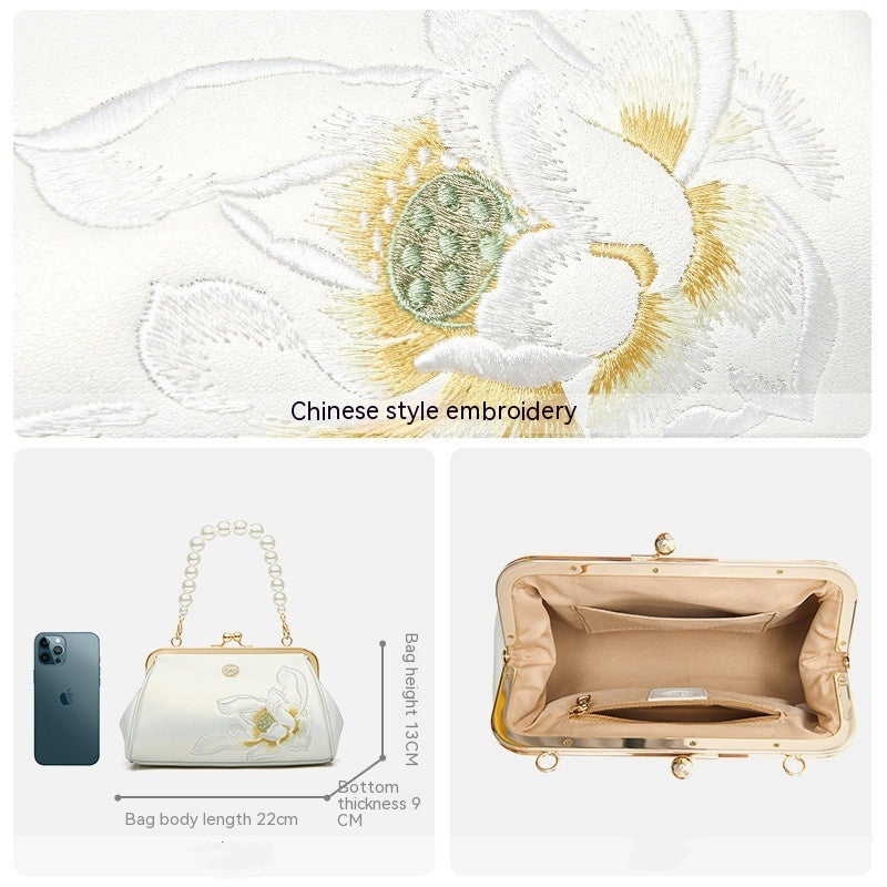 Hand-Embroidered Cowhide Han Chinese Clutch Bag