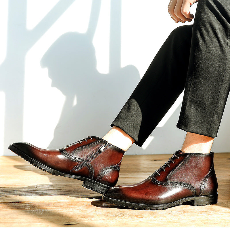 Vintage Men's Mid Top Cowhide Leather Boots