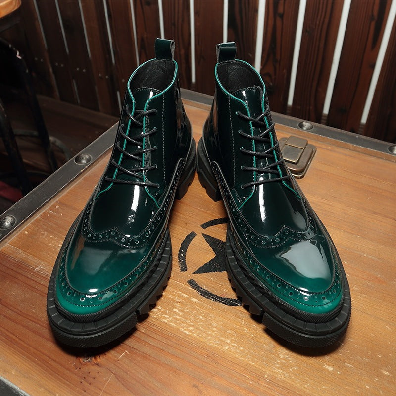 Gradient Green High-Top Brogue Shoes | Leather & Pigskin