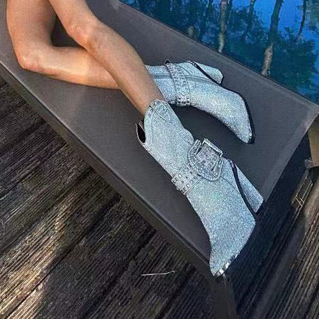 Women’s Silver Chunky Heel Fashion Catwalk Boots