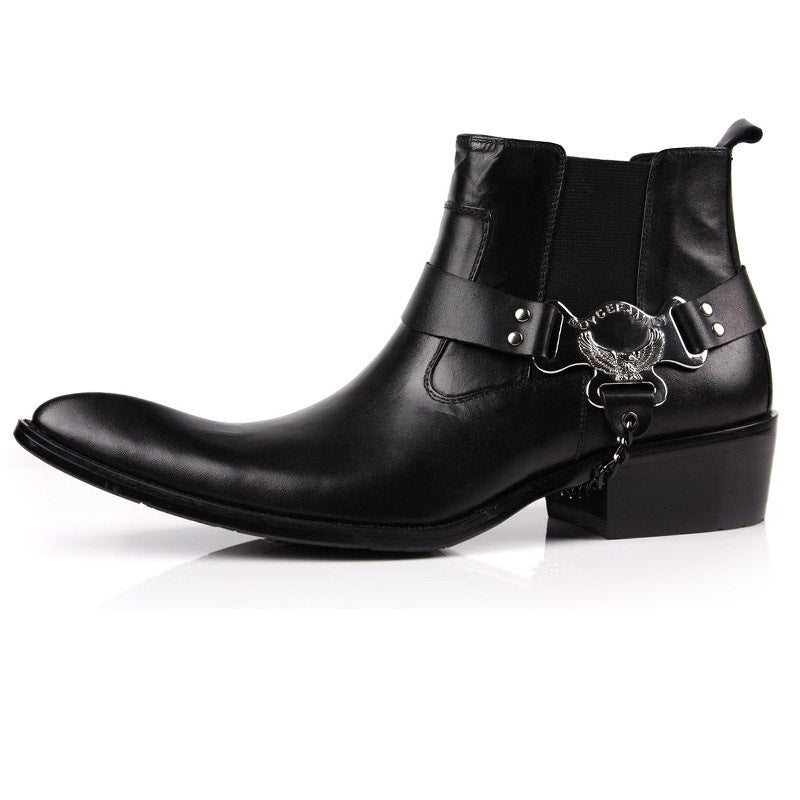 Men's British Pointed Toe Leather Motorcycle Boots