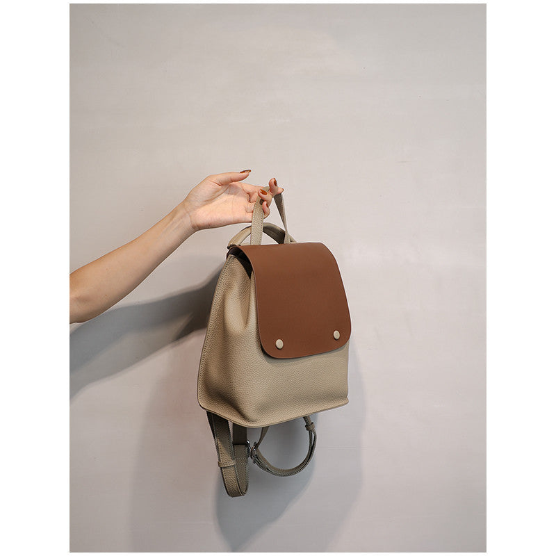 Women's Large Cowhide Leather Backpack - Retro Style