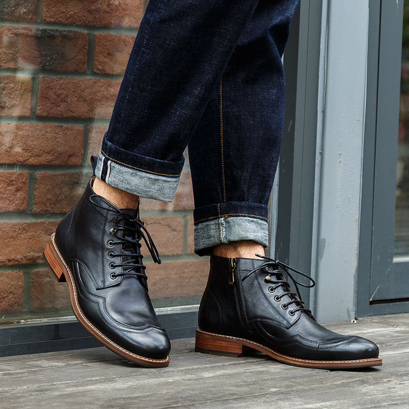Top Layer Cowhide Martin Boots | Round Toe, Light Coffee