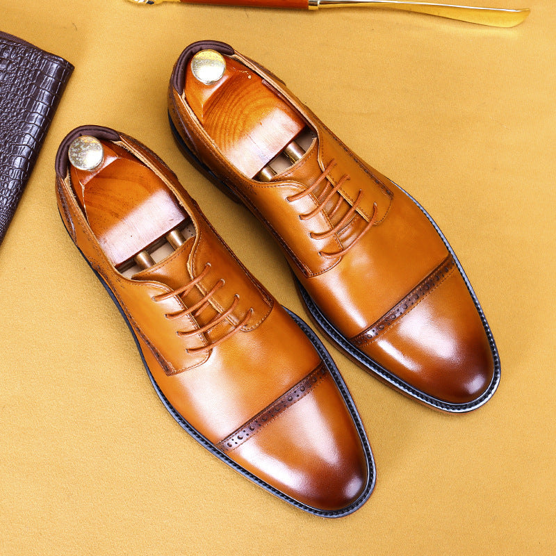Men’s British Retro Brogue Business Leather Shoes