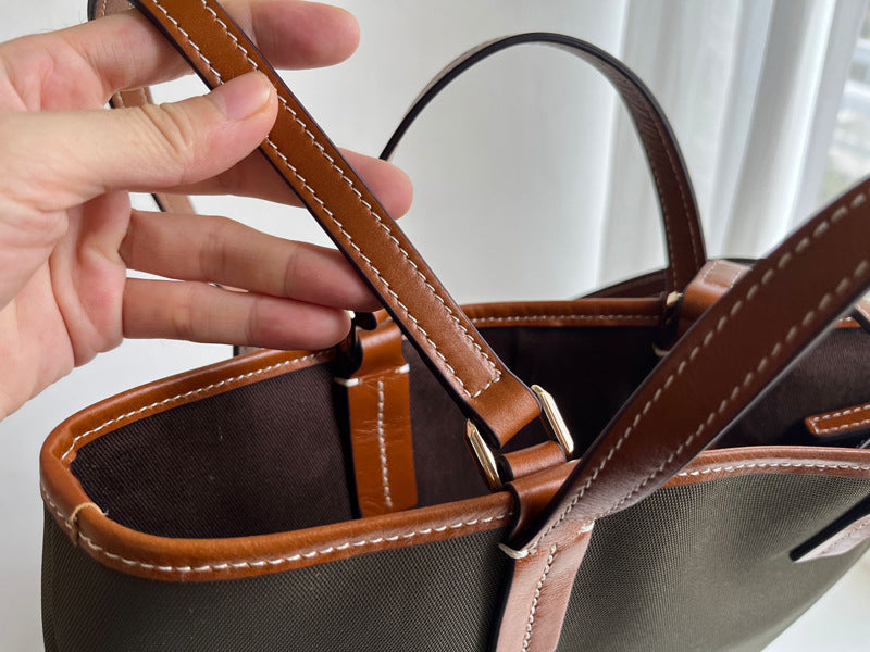 Army Green Large Oxford Cloth Tote Bag - Color Clash