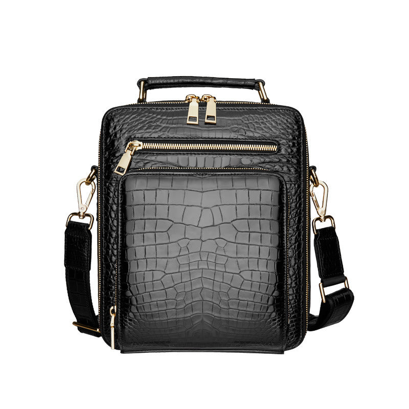 Personalized Crocodile Leather Men's Handbag, Black