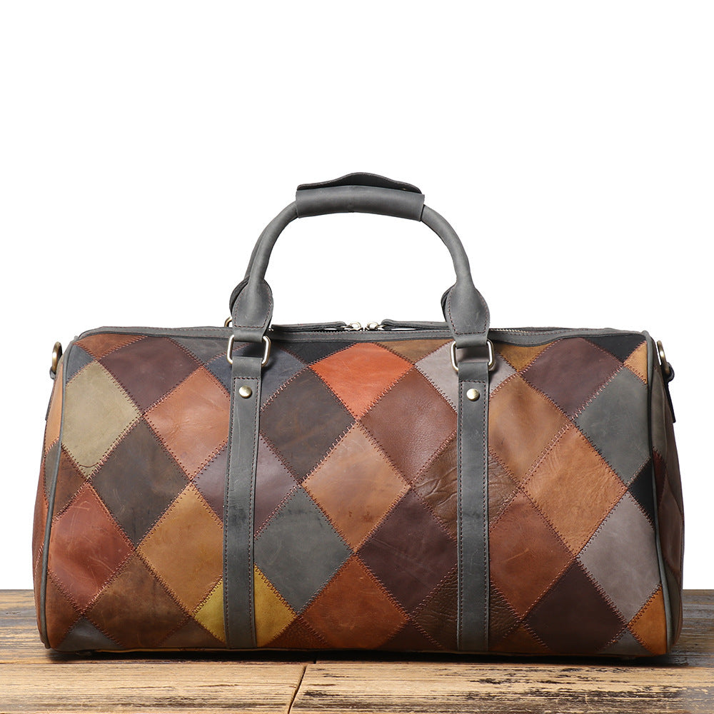 Vintage Genuine Leather Rhombus Travel Bag 20-35L