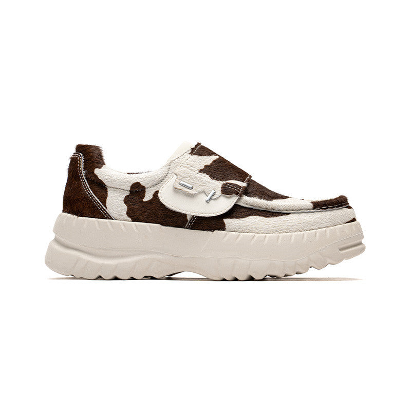 Cow Leather Thick-Soled Platform Sneakers, Multiple Sizes