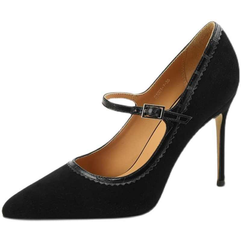 Leather Stiletto Buckle Shoes - Pointed Toe, High Heel