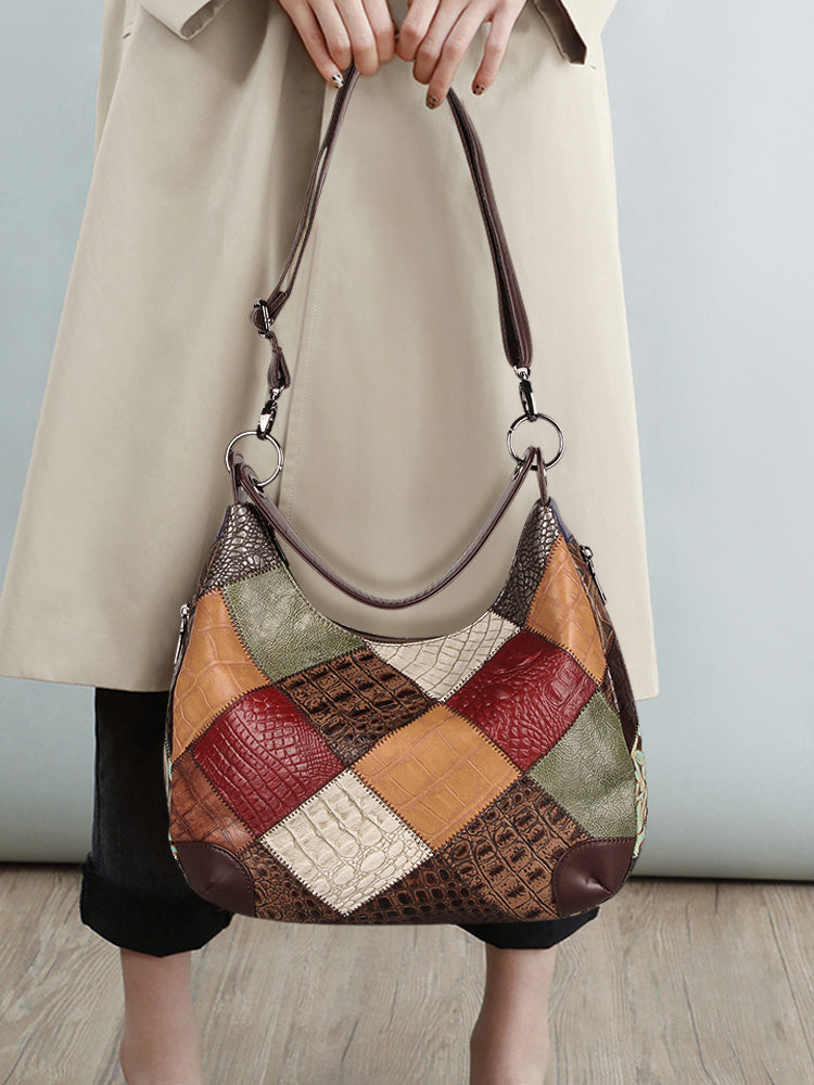 Women’s Large Color-Contrast Leather Tote Bag