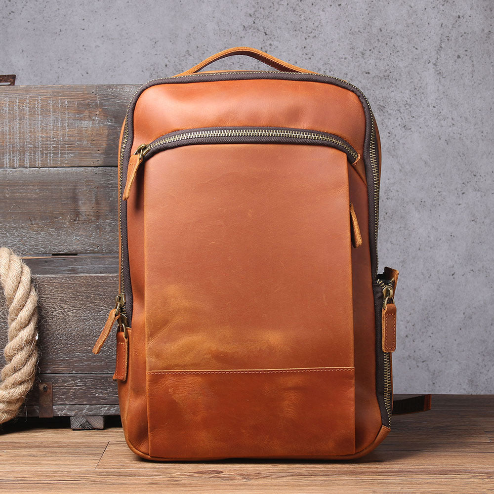 Men’s Vintage Leather Backpack, Waterproof, 20L