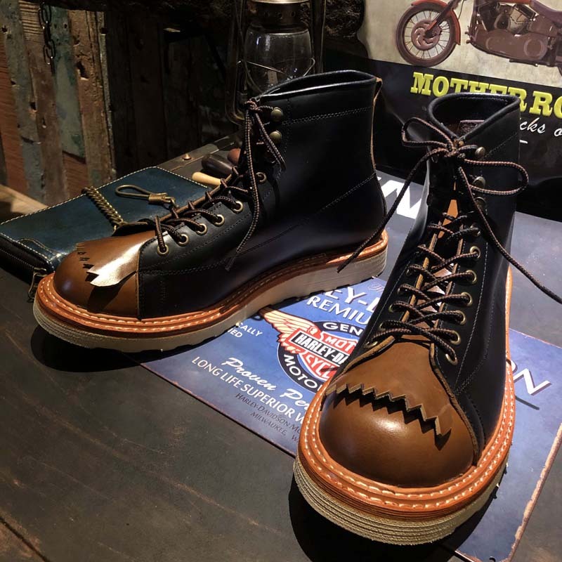American Retro Leather Thick Sole Casual Boots, High Top