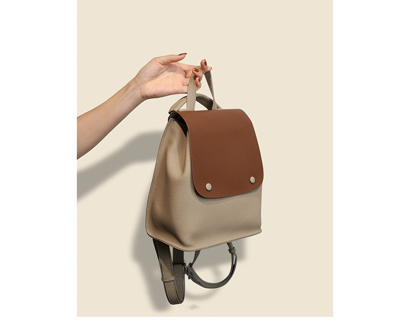 Women's Large Cowhide Leather Backpack - Retro Style