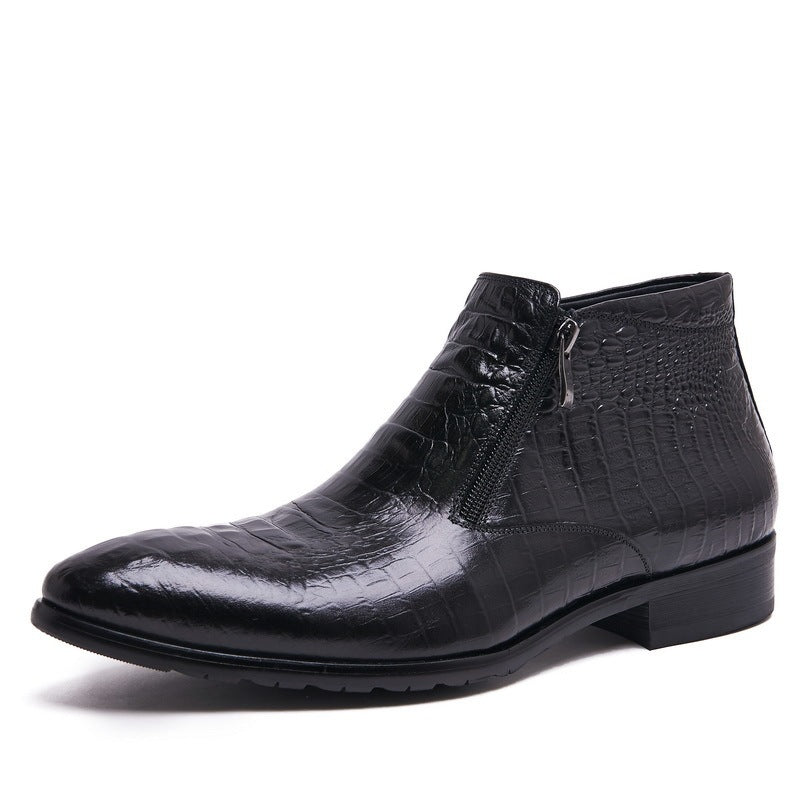 Men’s High-top Formal Business Leather Boots, Black/Brown