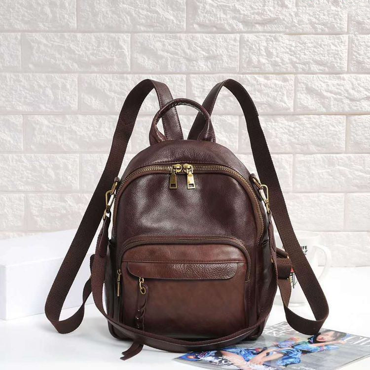 Retro Soft Two-Layer Cowhide Leather Backpack