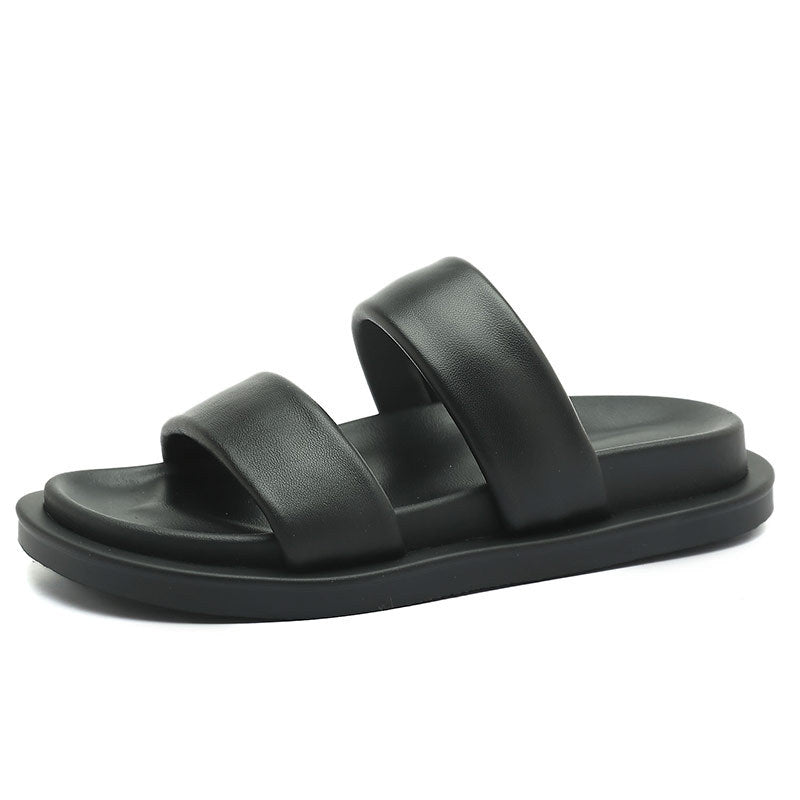 Genuine Leather Candy-colored Flat Slippers